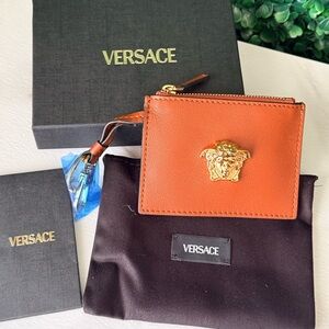 Versace Brown Leather Card Holder NWT